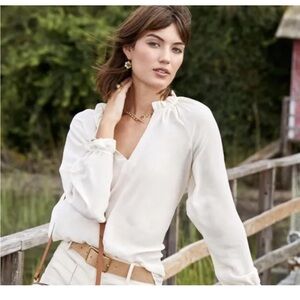 SPARTINA Josette Silk Ruffle Blouse in Buttercream- Size Small